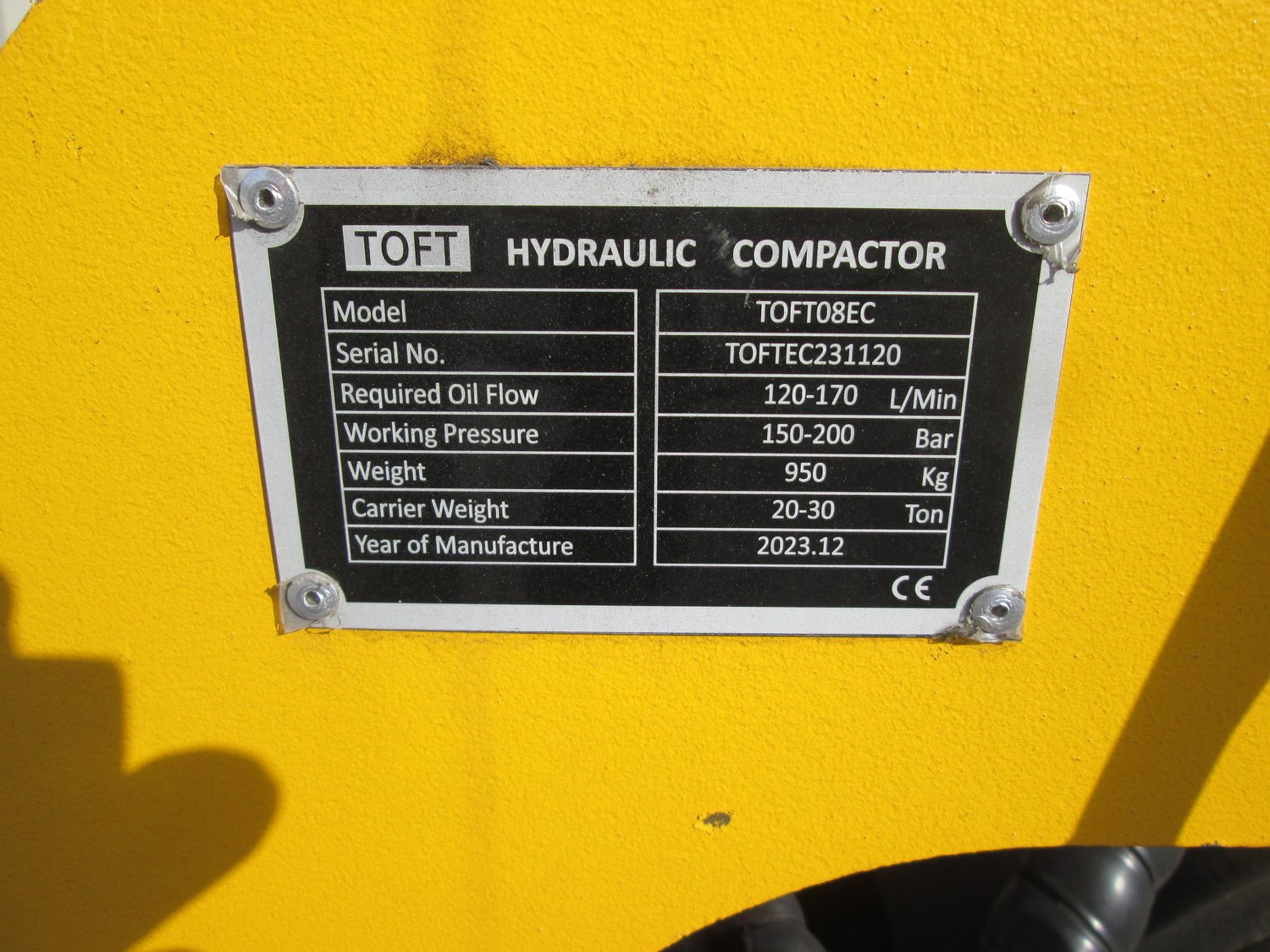 NEW TOFT HYDRAULIC PLATE COMPACTOR 31.5"x46" TAMPER