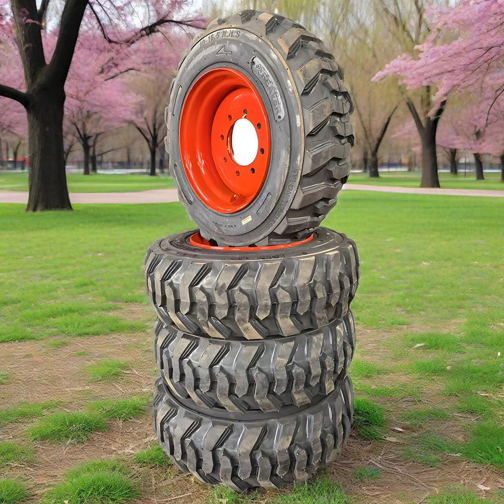 Foam-Filled Skid Steer Tire & Rim Assemblies – No-Flat Heavy-Duty Replacements for Bobcat, Size 12x16.5