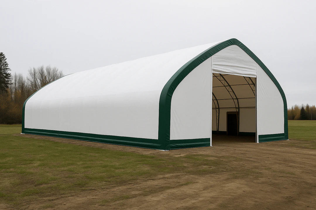 50′ Wide Double Truss Storage Buildings – Heavy-Duty PVC Shelter