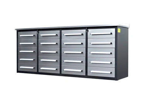 NEW! 7' Stainless Steel Garage Storage Cabinets with Workbench (20 Drawers)