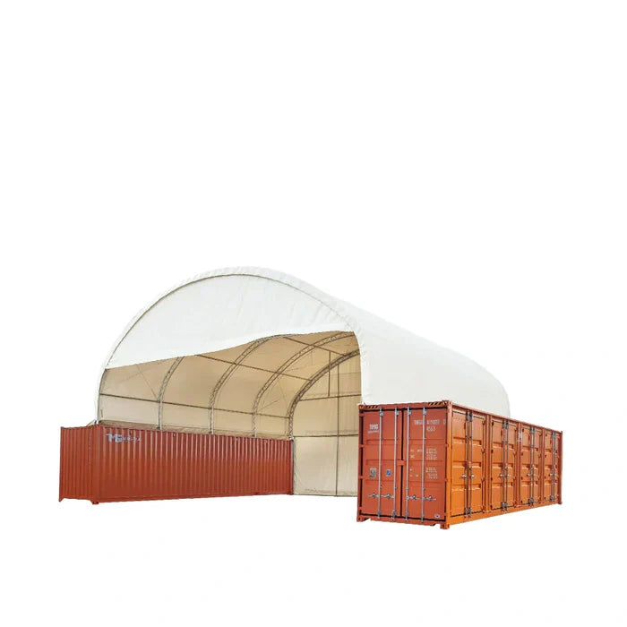 40' x 40' Dual Truss Container Shelter with Enclosed End Wall & Front Drop