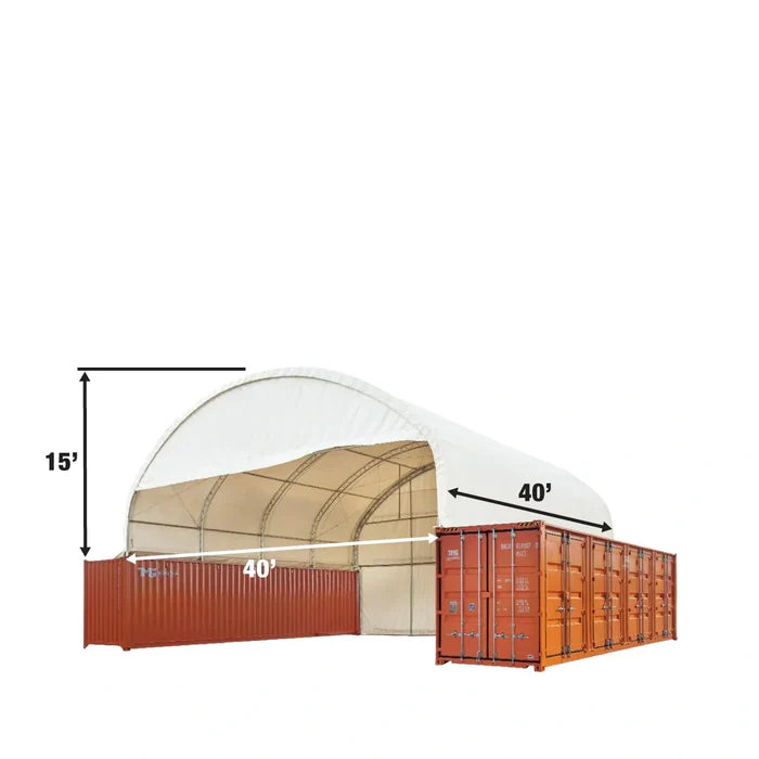 40' x 40' Dual Truss Container Shelter with Enclosed End Wall & Front Drop