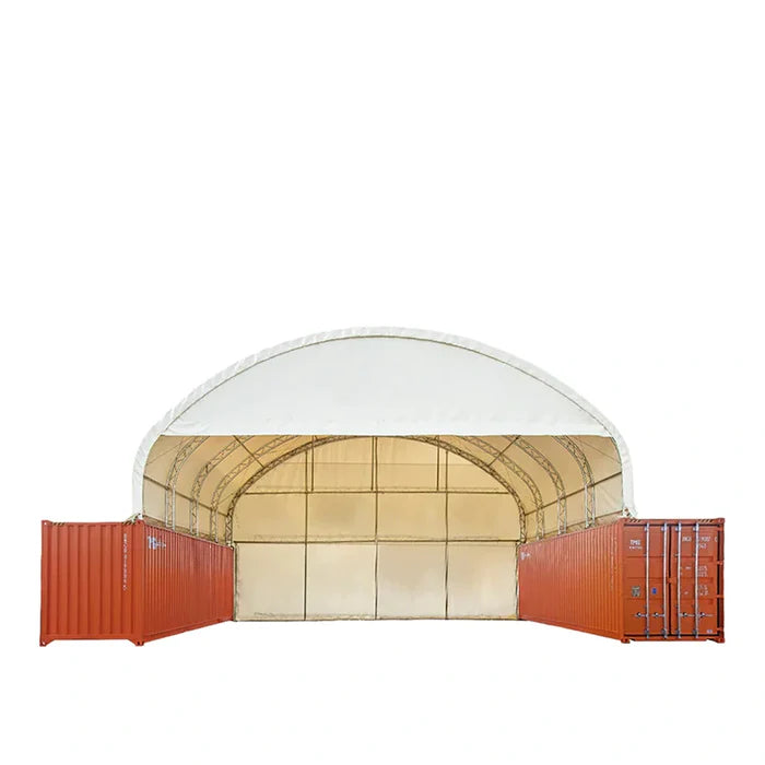 40' x 40' Dual Truss Container Shelter with Enclosed End Wall & Front Drop