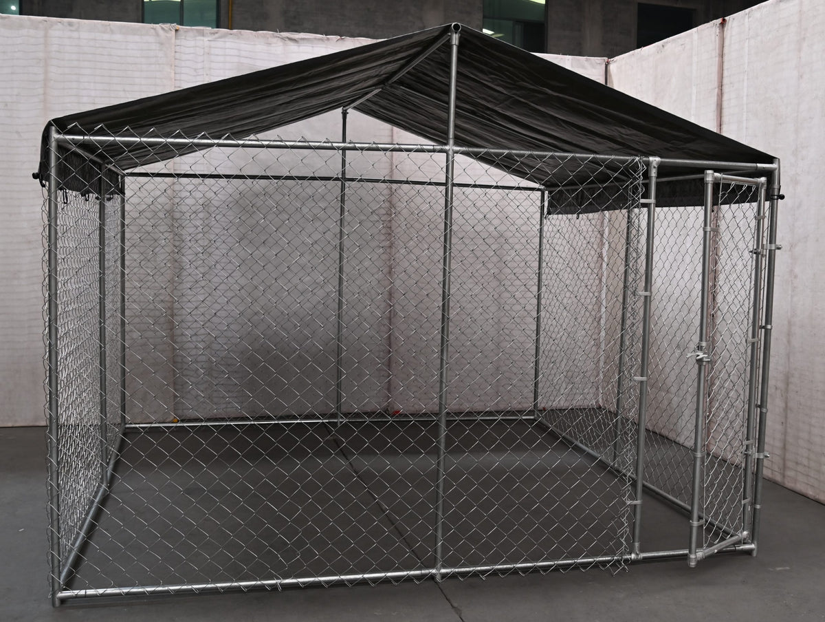 Premium 13'x13' Chain Link Dog Kennel with Roof Cover – Heavy-Duty Outdoor Enclosure