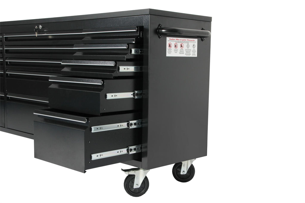 72" 15-Drawer Rolling Tool Workbench – Heavy-Duty Black Steel