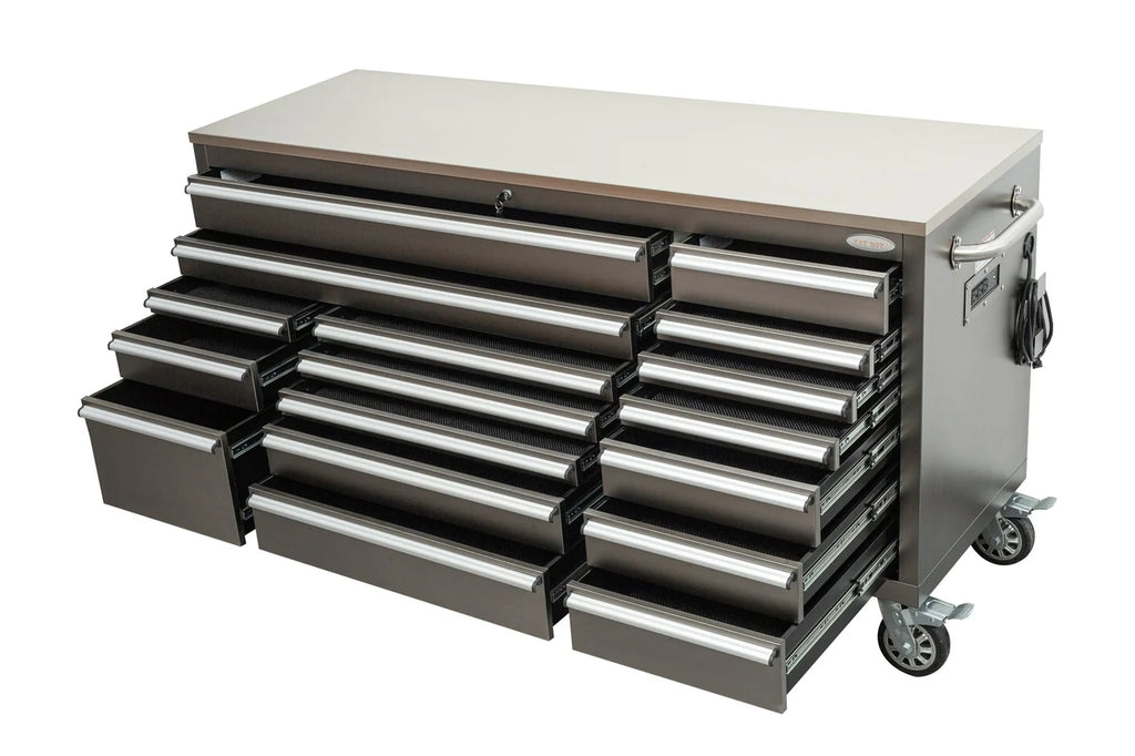72" Heavy Duty Rolling Tool Box – Fatboy 17-Drawer Tool Chest & Workbench with Power Outlets & USB
