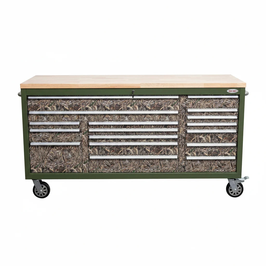 72" Heavy Duty Rolling Tool Box – Fatboy 17-Drawer Tool Chest & Workbench with Power Outlets & USB