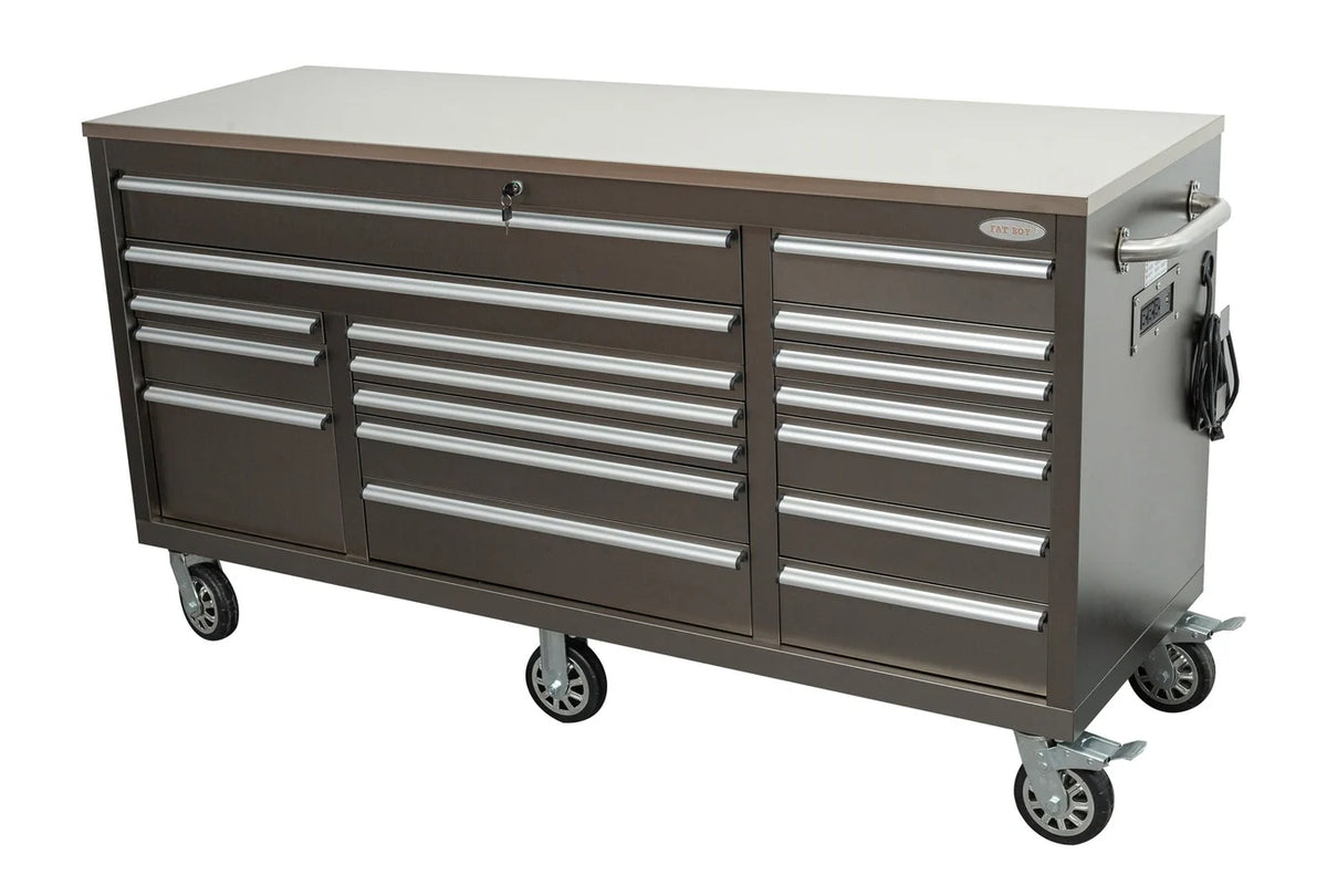 72" Heavy Duty Rolling Tool Box – Fatboy 17-Drawer Tool Chest & Workbench with Power Outlets & USB