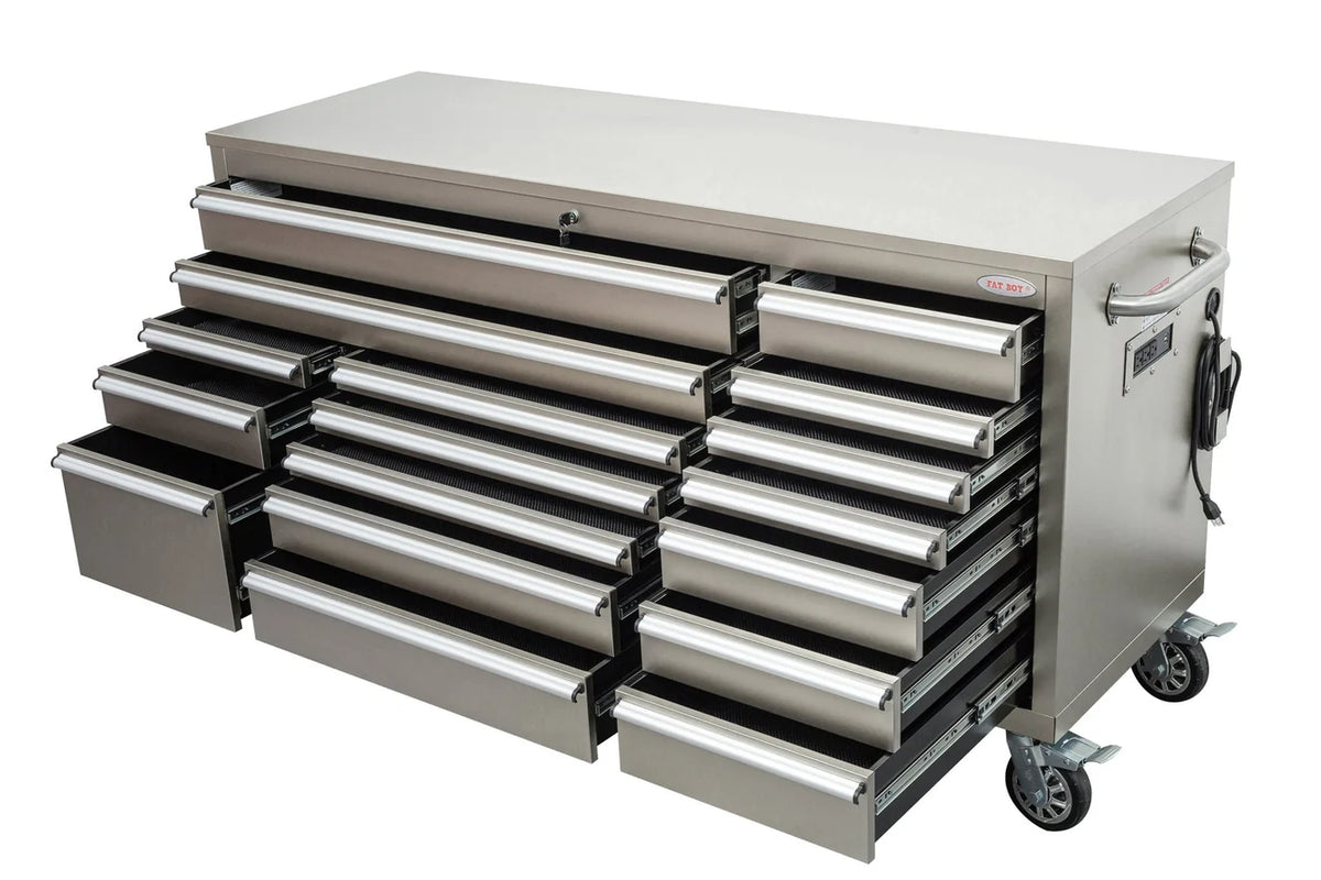 72" Heavy Duty Rolling Tool Box – Fatboy 17-Drawer Tool Chest & Workbench with Power Outlets & USB
