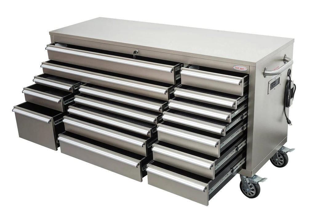 72" Heavy Duty Rolling Tool Box – Fatboy 17-Drawer Tool Chest & Workbench with Power Outlets & USB