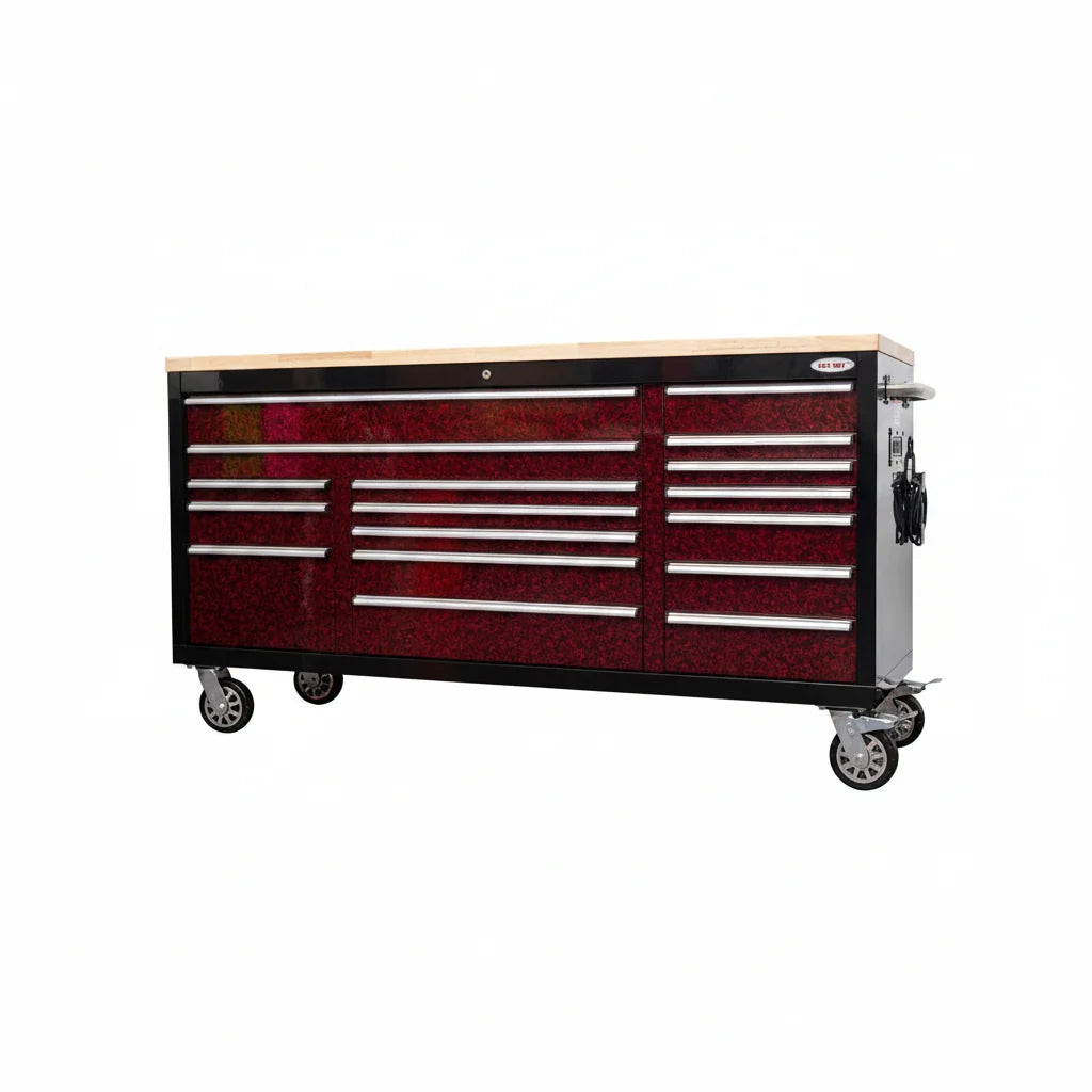 72" Heavy Duty Rolling Tool Box – Fatboy 17-Drawer Tool Chest & Workbench with Power Outlets & USB