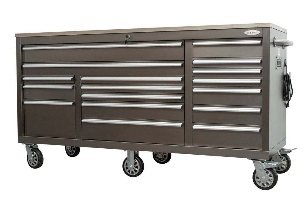 72" Heavy Duty Rolling Tool Box – Fatboy 17-Drawer Tool Chest & Workbench with Power Outlets & USB