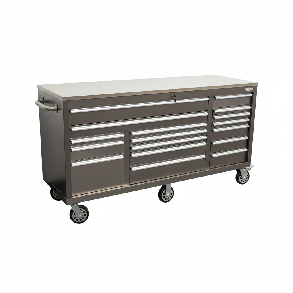 72" Heavy Duty Rolling Tool Box – Fatboy 17-Drawer Tool Chest & Workbench with Power Outlets & USB