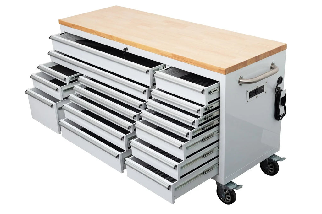 72" Heavy Duty Rolling Tool Box – Fatboy 17-Drawer Tool Chest & Workbench with Power Outlets & USB