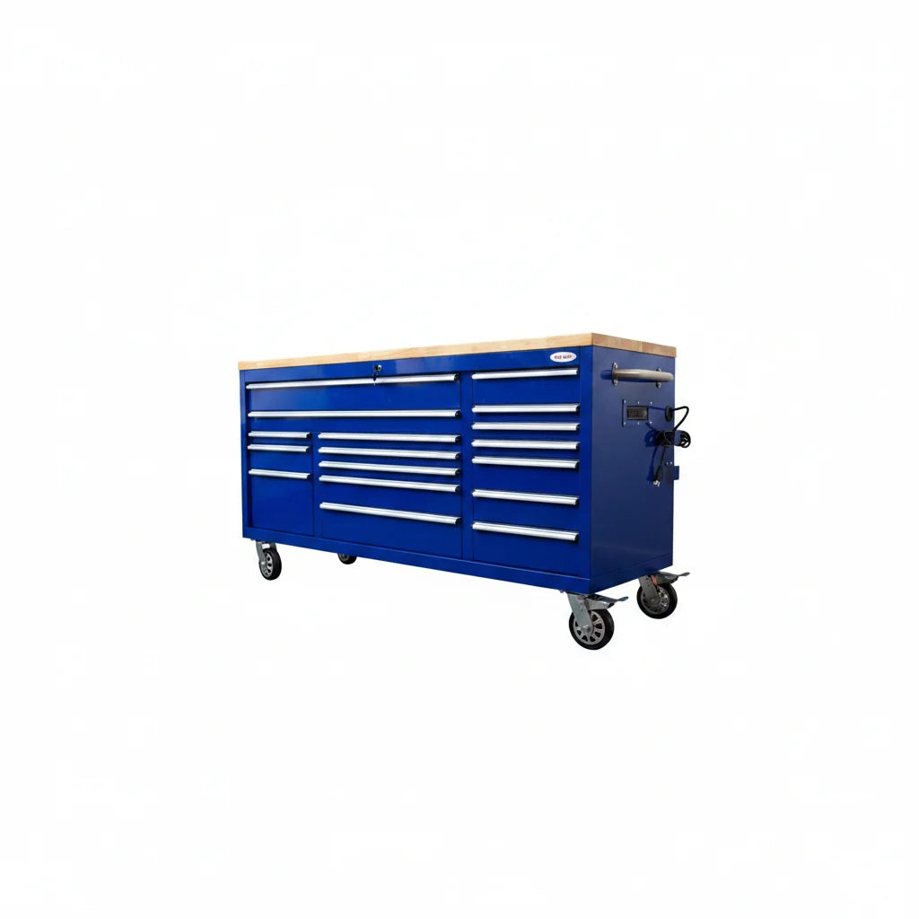 72" Heavy Duty Rolling Tool Box – Fatboy 17-Drawer Tool Chest & Workbench with Power Outlets & USB