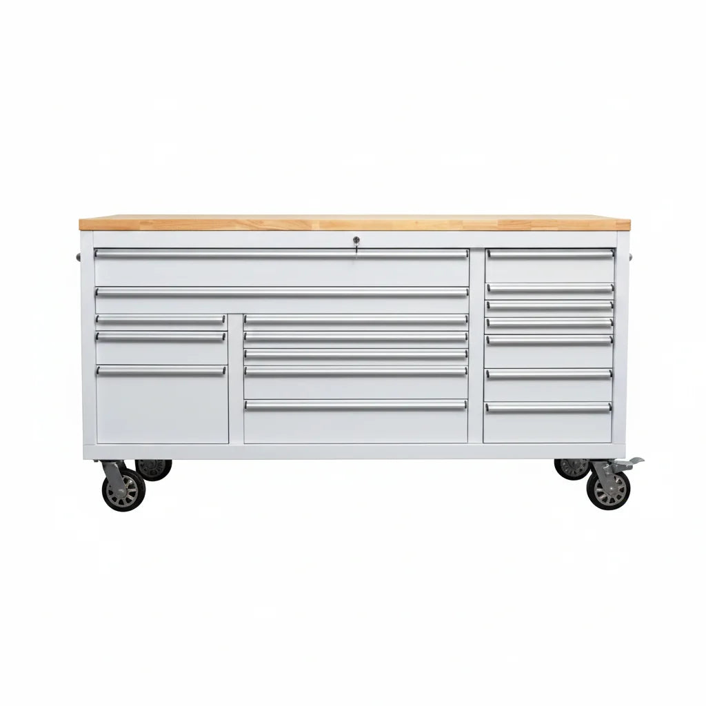 72" Heavy Duty Rolling Tool Box – Fatboy 17-Drawer Tool Chest & Workbench with Power Outlets & USB