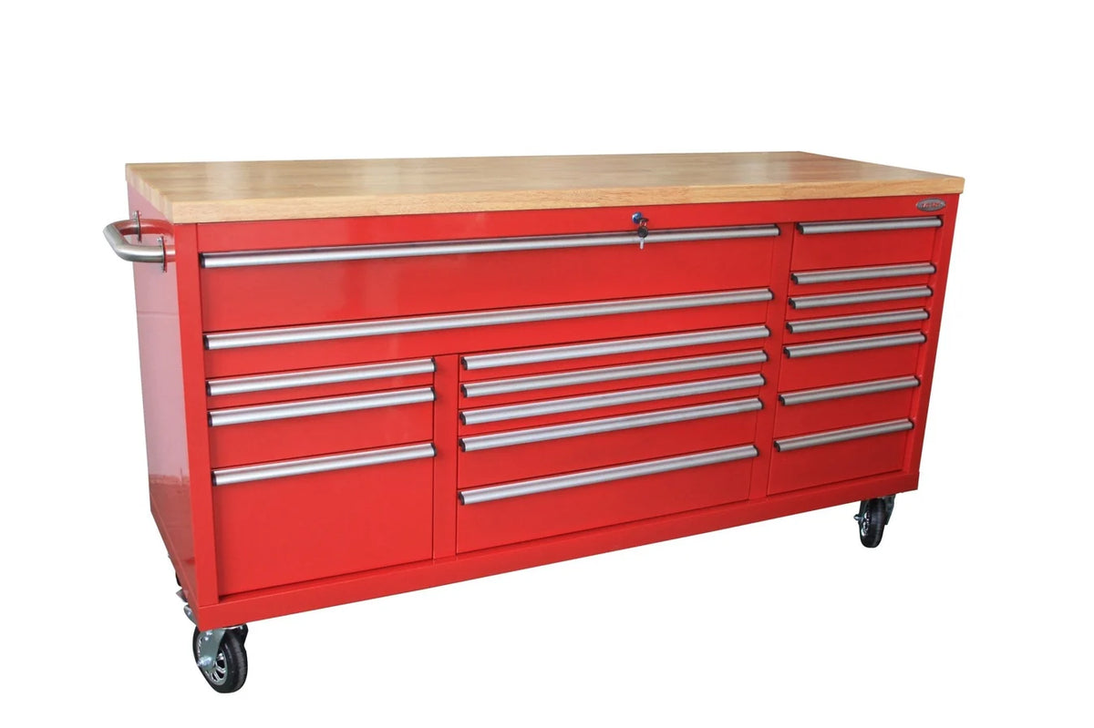 72" Heavy Duty Rolling Tool Box – Fatboy 17-Drawer Tool Chest & Workbench with Power Outlets & USB