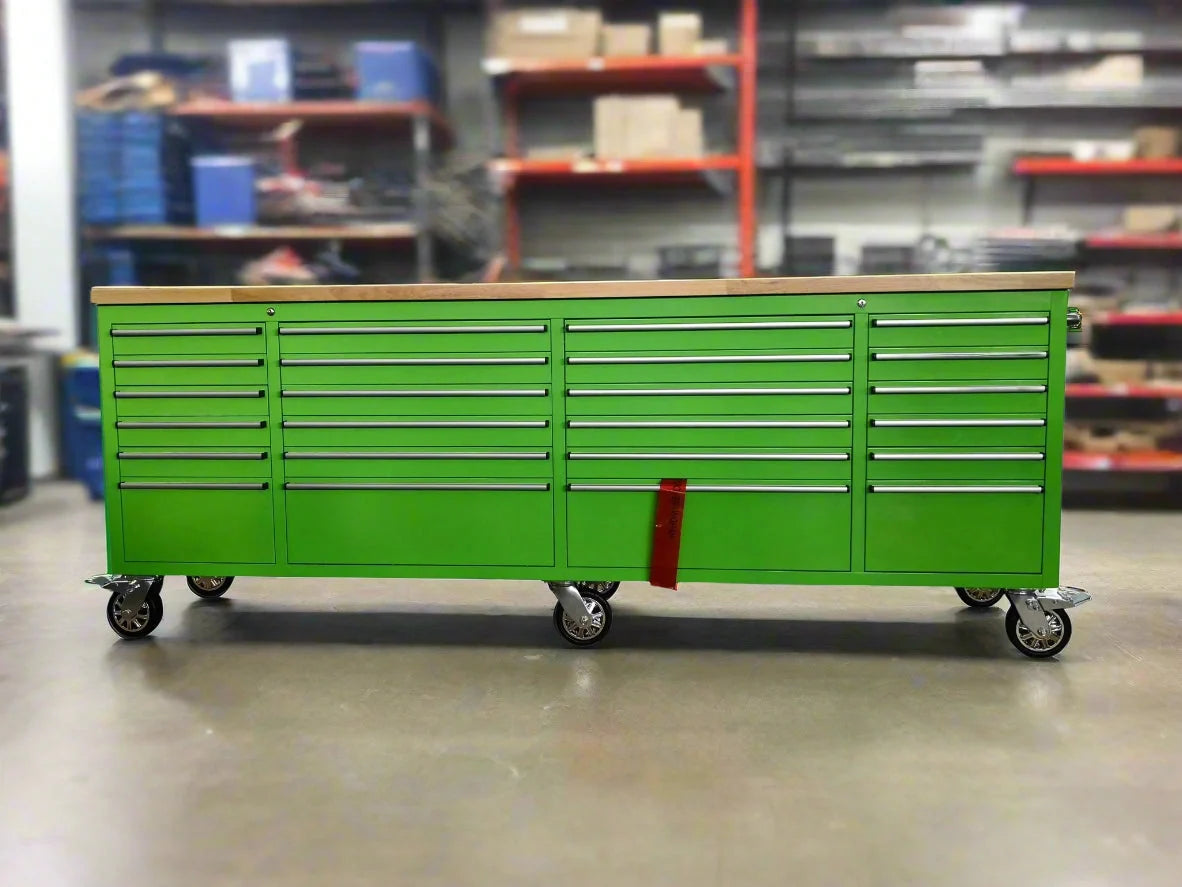 96" Heavy Duty Rolling Tool Box – Fatboy 24-Drawer Workbench with Power Outlets & USB