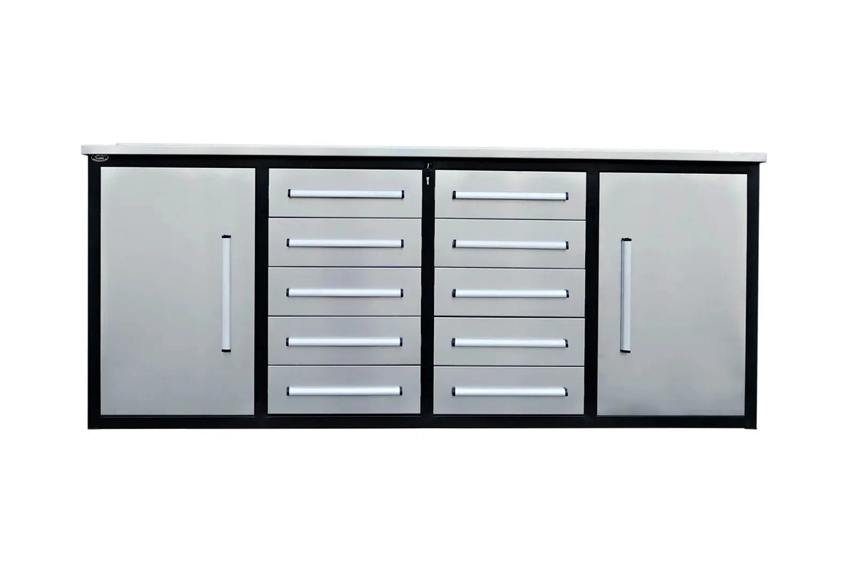 NEW! 7' Stainless Steel Garage Storage Cabinets with Workbench (20 Drawers)